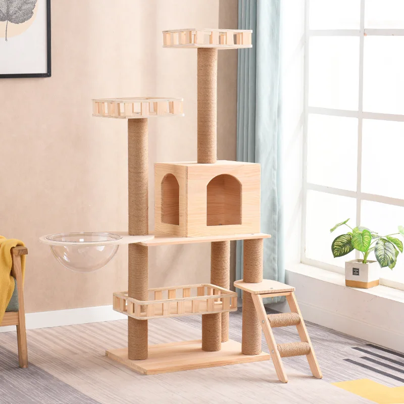 Wholesale High Quality Solid Wood Cat Cando Trees and Towers for Large Cat with Thick Sisal Post 2021