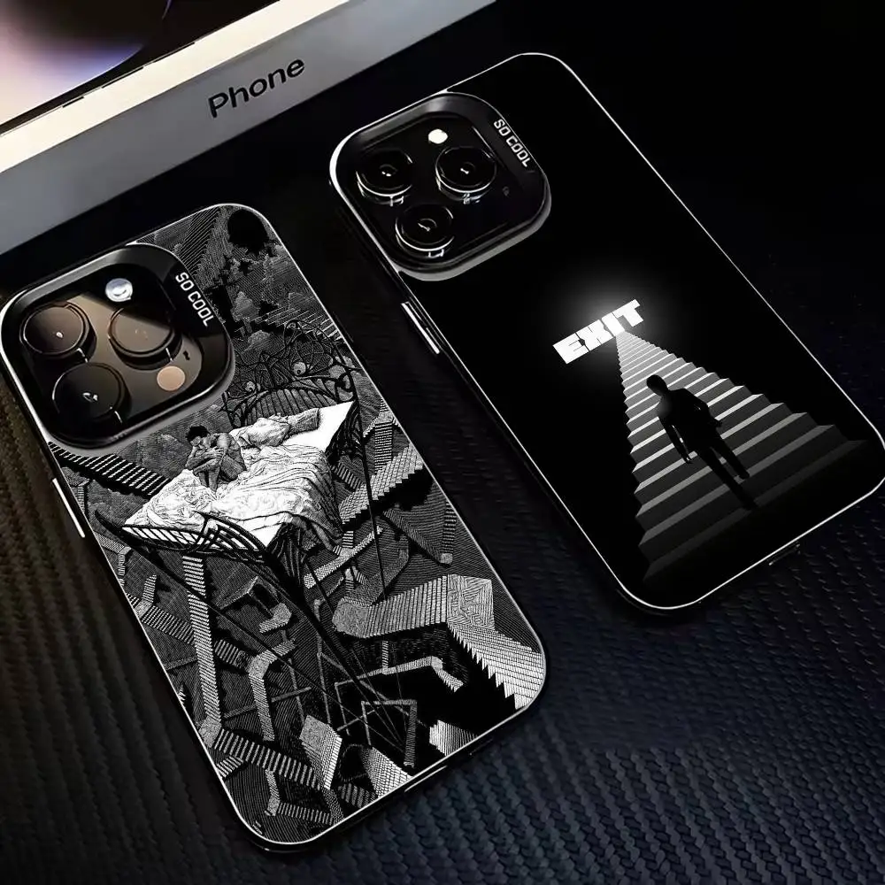 

Art Escher Staircases Phone Case For iPhone 16,15,14,13,12,11,Mini,Pro,MAX Black Matte Shockproof Cover