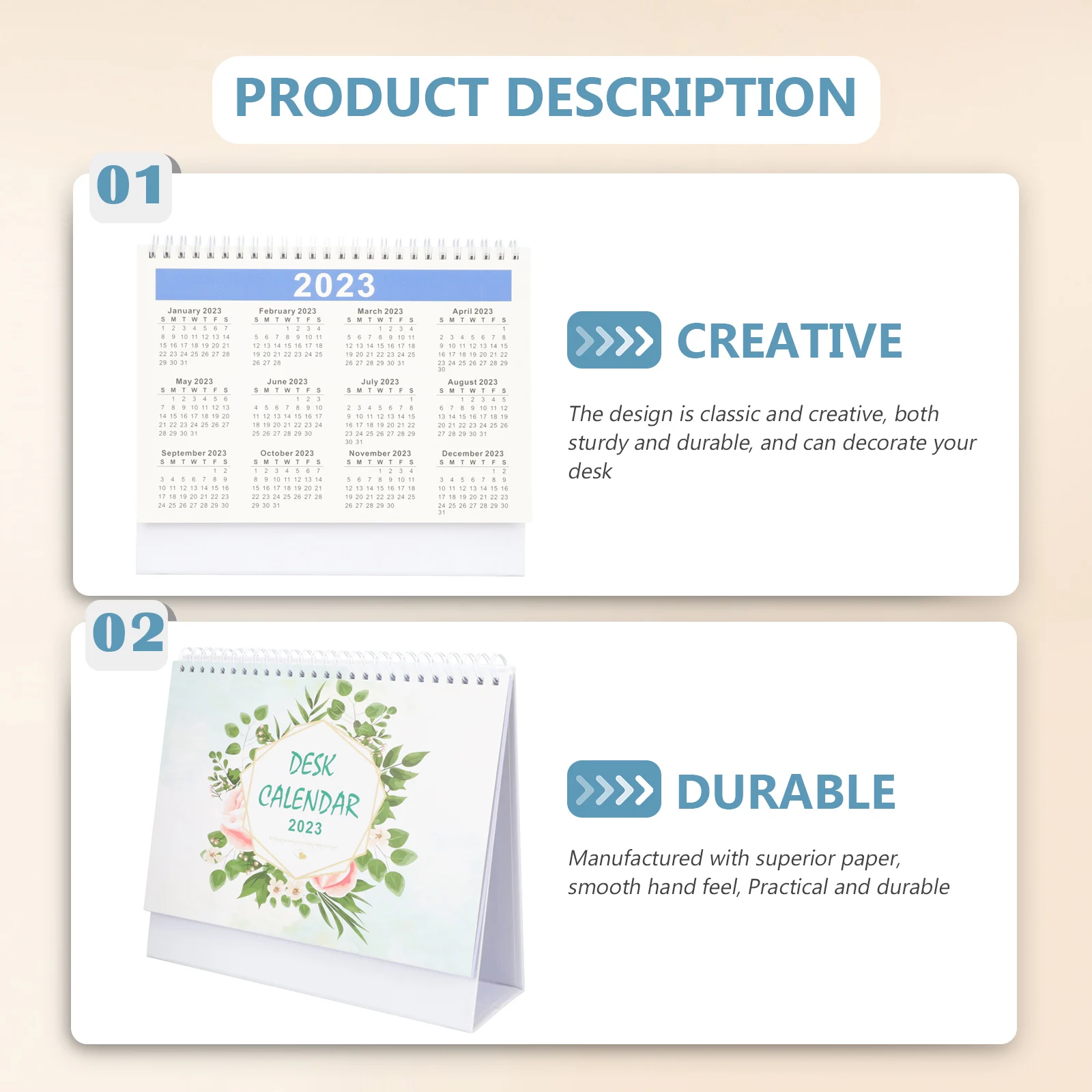 

2023 Desk Calendar Academic Planner Classic Design Foldable Base Coil Page Turner Office Home School Use Desktop