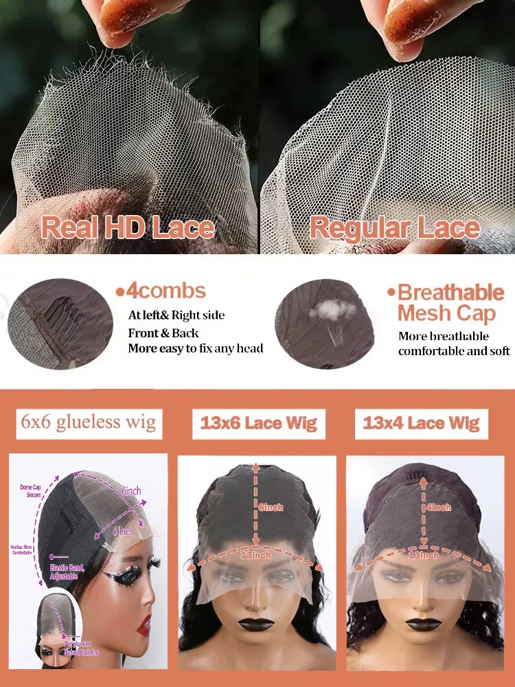 40 بوصة الجسم موجة 13x6 HD الدانتيل الجبهة الباروكات شعر الإنسان موجة المياه الدانتيل أمامي غلويليس 6x6 إغلاق شعر مستعار 100% الخام ريمي قطعها مسبقا