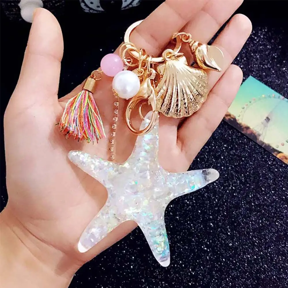 Chain Crystal Accessories Starfish Shell Pendant Key Chains Key Ring Starfish Keychain Shell Keychain