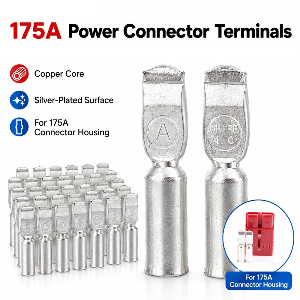 Silver Plated Red Copper Contact Terminals 40PCS 4/2/1/0 AWG High Current Battery Plug Crimp Wire Lugs For 175A Connector Plug