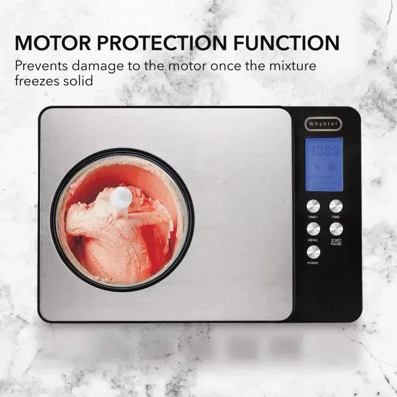 PMD4-Whynter ICM-200LS صانع الآيس كريم الأوتوماتيكي 2.1 كوارت، ضاغط مدمج، بدون تجميد مسبق، شاشة LCD رقمية، ستانلس ستيل