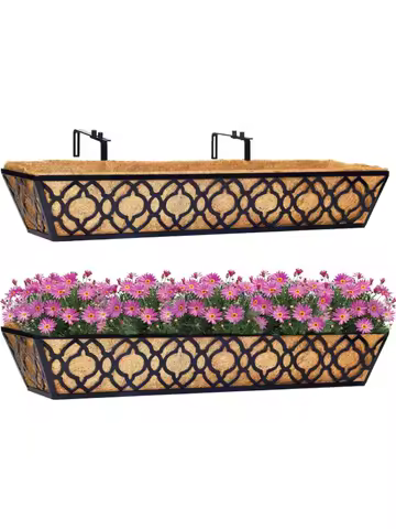 Window Deck with Coco Liner, Window Boxes Horse Trough with Coconut Coir Liner, Metal Hanging Flower Planter Window Basket