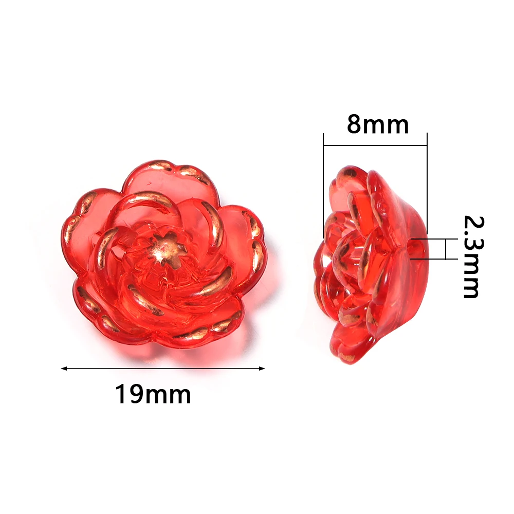 30pcs 19mm Colorful Transparent Rose Flower Acrylic Beads Flat Bottom Loose Beads For Jewelry Making DIY Bracelet Accessories
