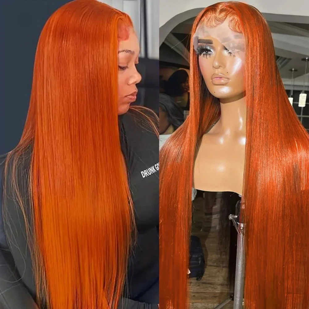 

20 34 Inch 13x4 250% Density Straight 350# Ginger Orange Lace Front Wigs Human Hair HD Transparent Lace Pre Plucked With Baby ha