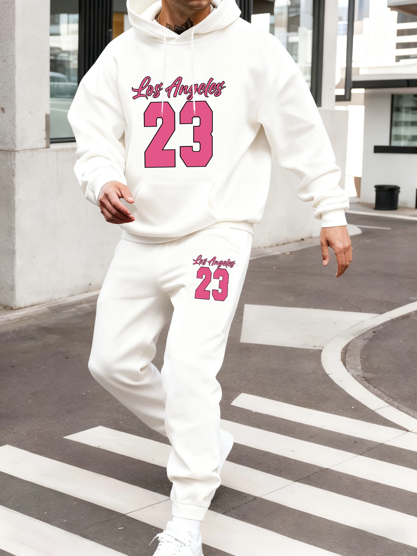 

Los Angeles Number 79 Letter Print Men Fleece Fashion Hoodie Set Autumn Comfy Clothes Soft Pocket Sweatpants Street Casual Pants