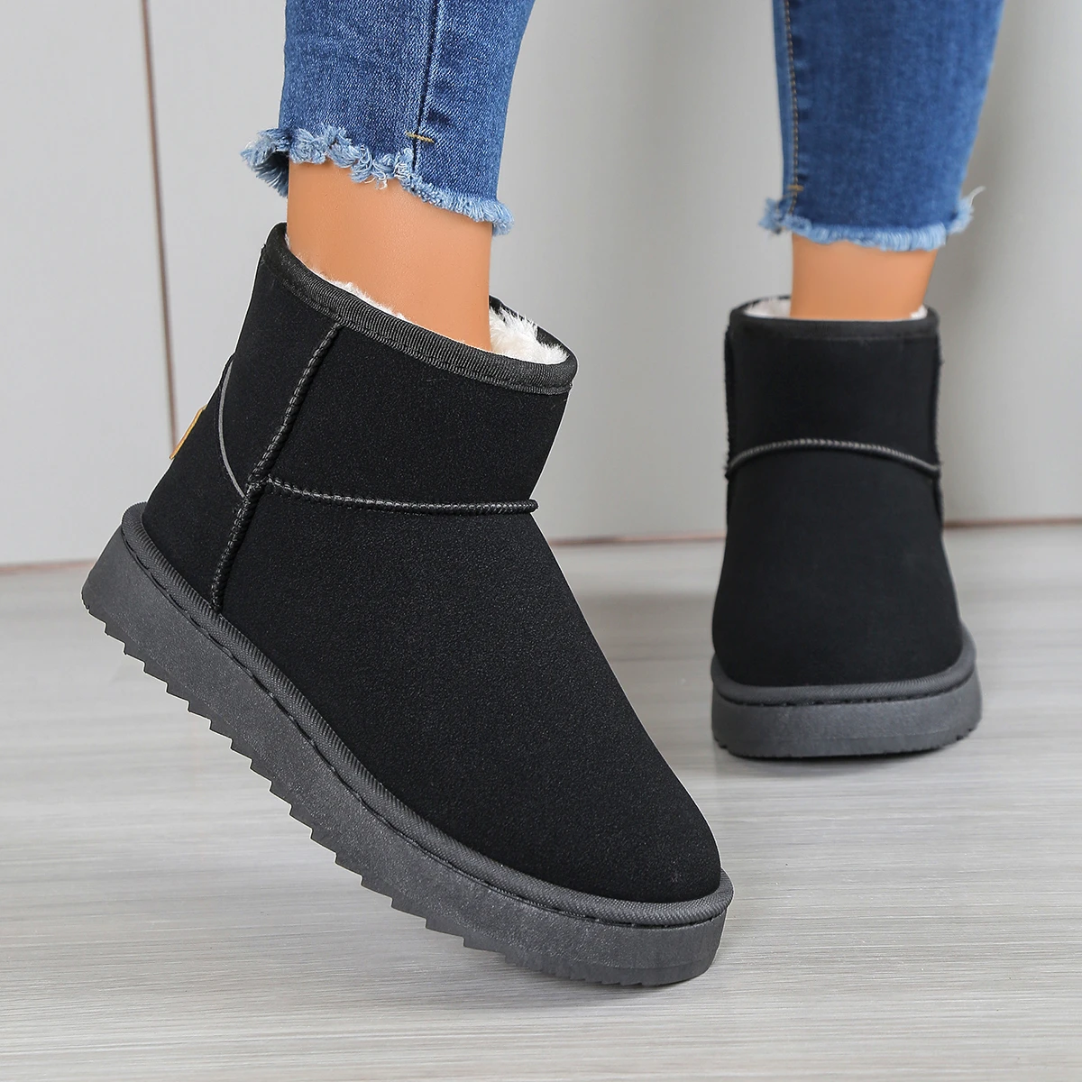 Damen-Schneestiefel im neuen Stil, dicke Sohle, mit Fleece gefüttert, kurze Stiefel, kältebeständige Stiefel, rutschfeste Winterschuhe, warme Schneeschuhe aus Baumwolle – Detail 11