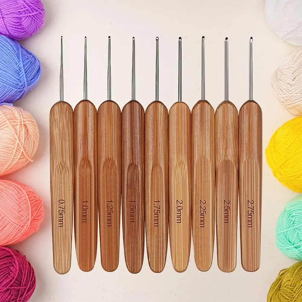 Crochet Hooks Ergonomic Crochet Needles Bamboo Wooden Handle Crochet Hook Weave Yarn Craft DIY Sewing Tools