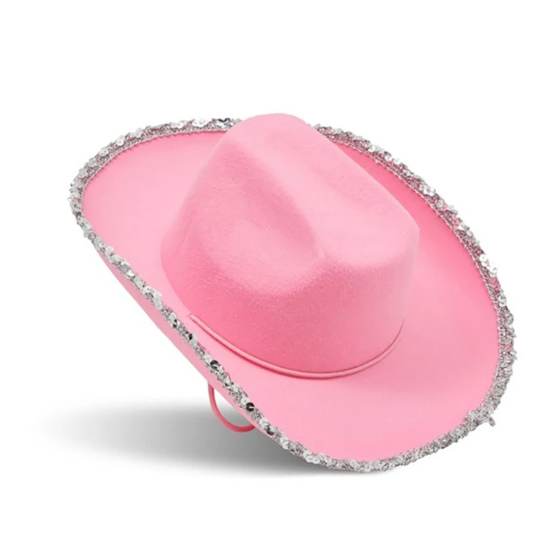 Pink Cowboy Hat for Girls Sparkly Cowgirl Hat with Sequins and Dazzling Star Cute Birthday Party Hat Costume Accessories