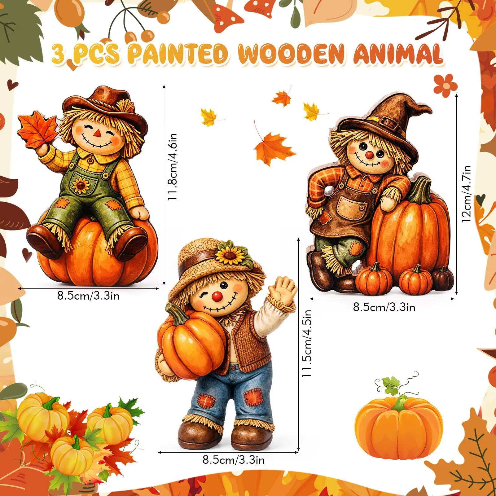 Set Autumn Scarecrow Wooden Ornaments, Wooden Thanksgiving Table Decorations, Vintage Autumn Standee Table Decoration Set,