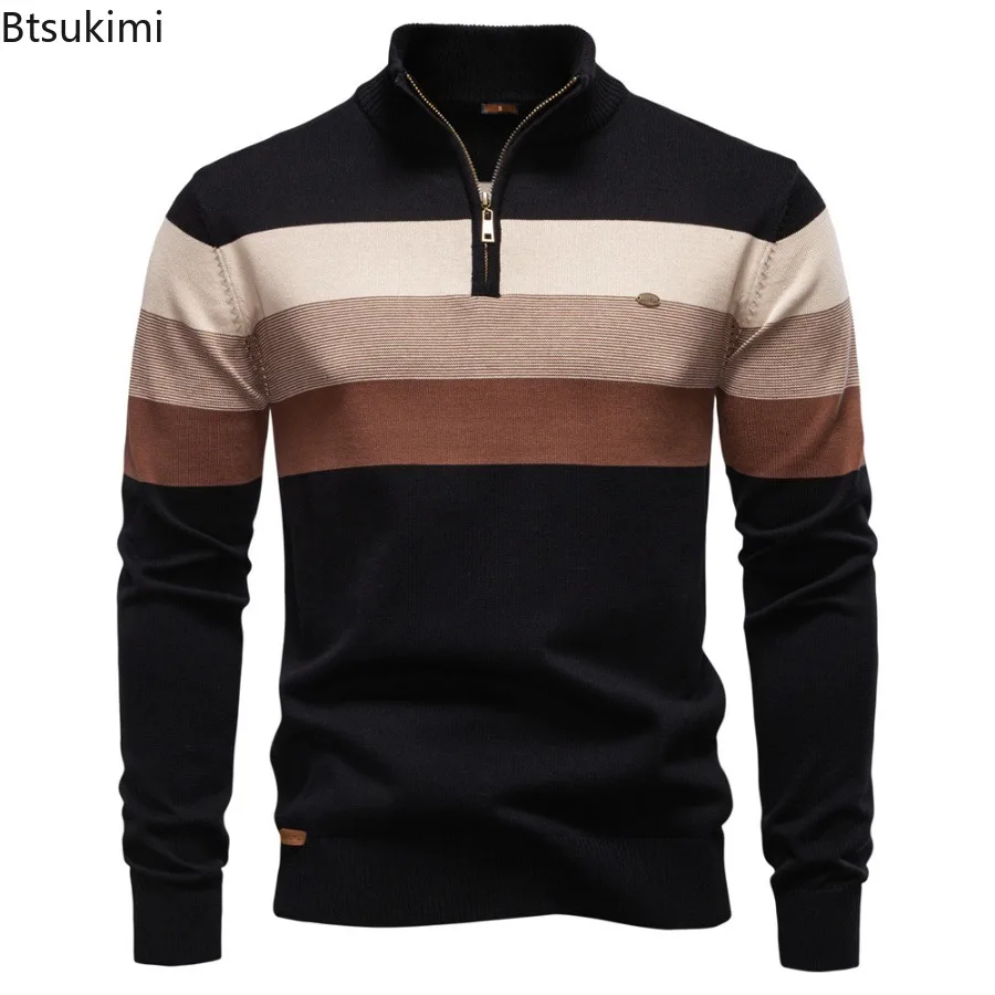 2025 New Men's Knitted Pullover Sweaters Business Casual Zipper Stand Collar Sweater for Men Autumn Winter Fashion Warm Sweaters
