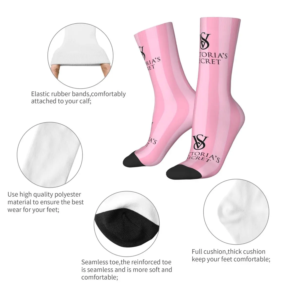 Hip-hop Fashion Series V-victoria's-S-secret Logo Basketball Socks Polyester Crew Socks for Women Men Breathable