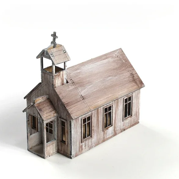 1/72 Eastern Europe Church House Building Scene Wooden Assembled Model Decoration DIY Handmade Gift