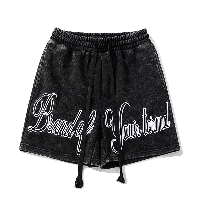 High Brand Washed Old Casual Sports Shorts Contrast Embroidered Letter Straight Shortpant