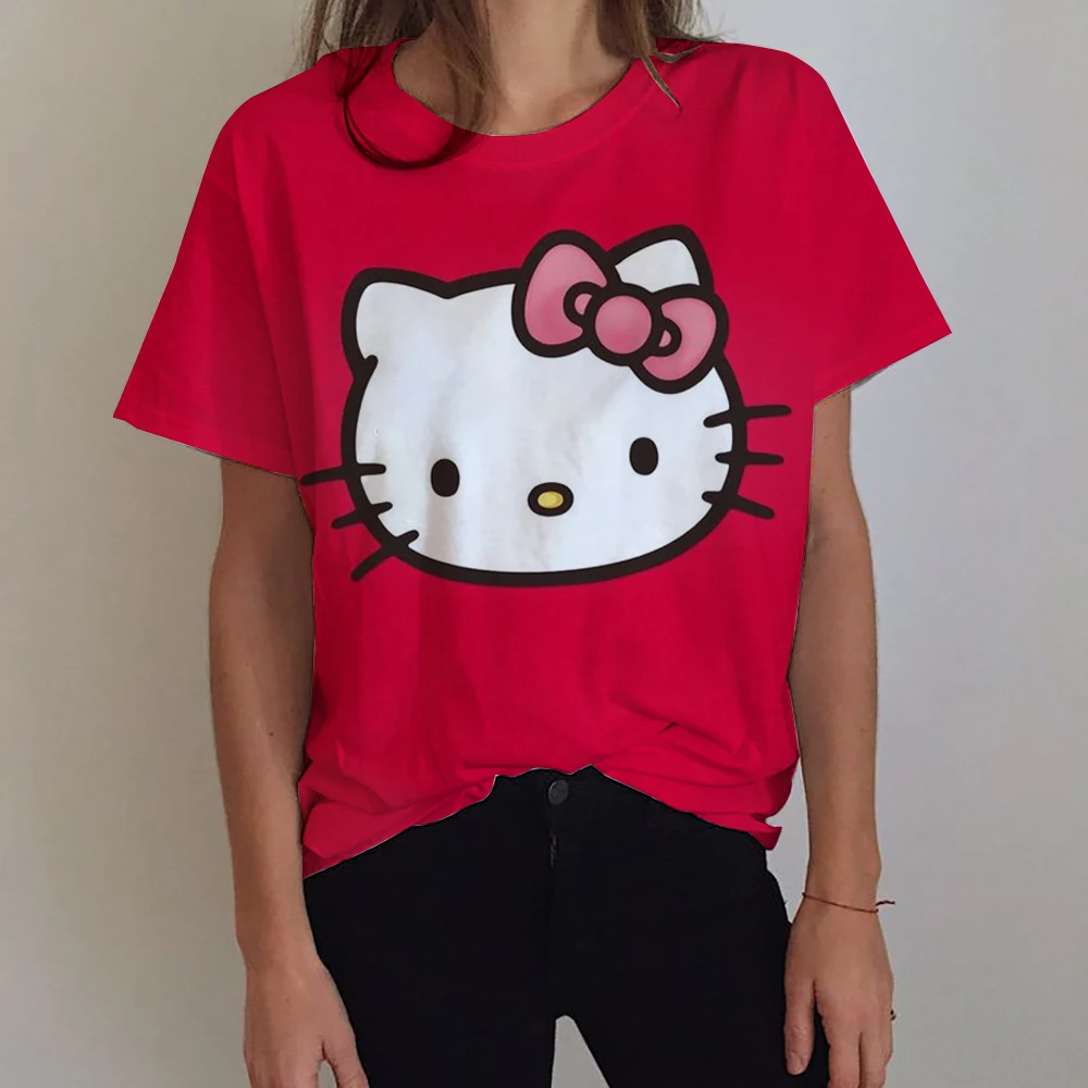 

Топы Hello Kitty, эстетические женские футболки, уличная одежда, женские забавные футболки, футболка с короткими рукавами, одежда, модный праздничный топ для девочек