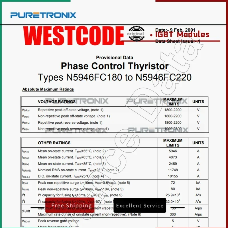 N5946FC220 N5946FC200 N5946FC180 شحن مجاني وحدة الثايرستور الأصلية الجديدة