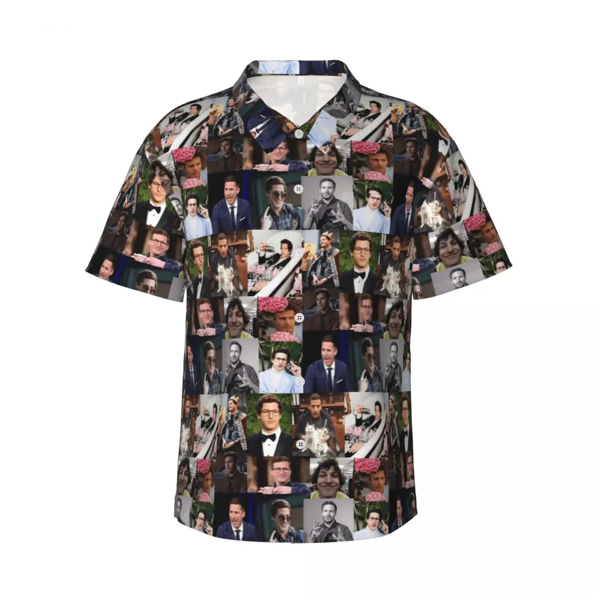 

Andy Samberg (jake Peralta) Pic Collage Men's Shirts Hawaiian Short Sleeve Shirt Fashion Button Tops for Summer Beach