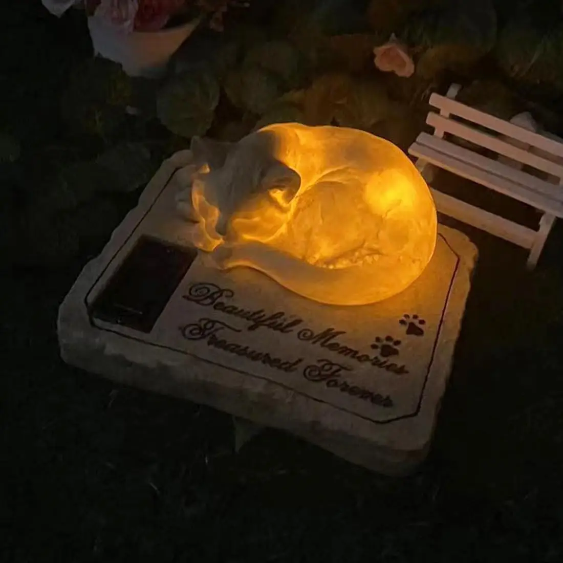 Solar Light Cat Memorial Stone, Cat Grave Markers, Cat Headstone, Cat Memorial Plague, Cat Loss Gift Garden Decor