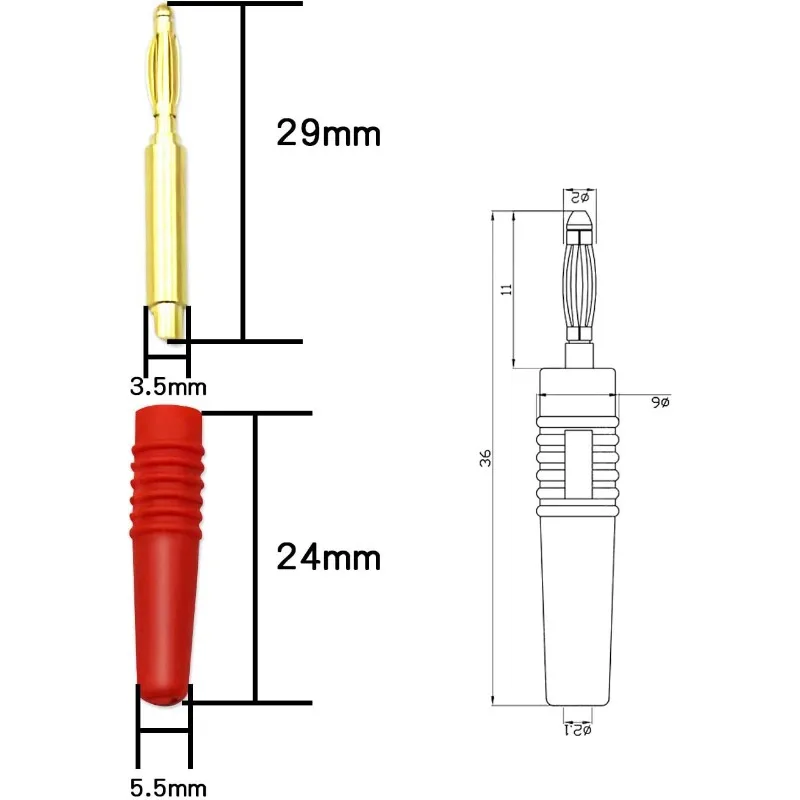 30Pcs 5-Colours 2mm Banana Plugs Banana Connector Male DIY Connectors Adapters for Multimeter Test Leads Ends Probes Adapters
