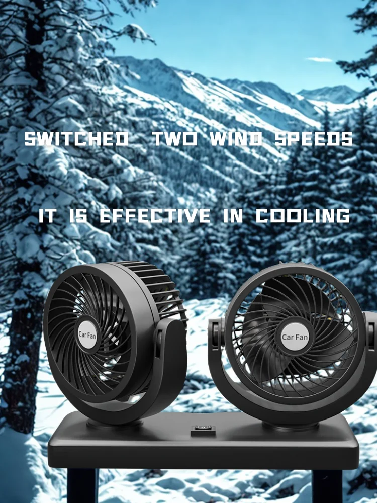 

Car Fan Dual Heads 12V/24V 4inch Cigarette Lighter Fan 360° Rotation Low Noise 100% Copper Motor Universal for Cars Trucks