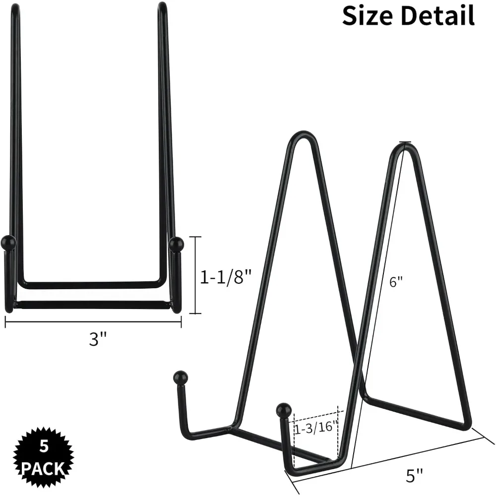 5-Pack 6-Inch Plate Holder Display Stands Black Metal Frame Stand for Displaying Plates