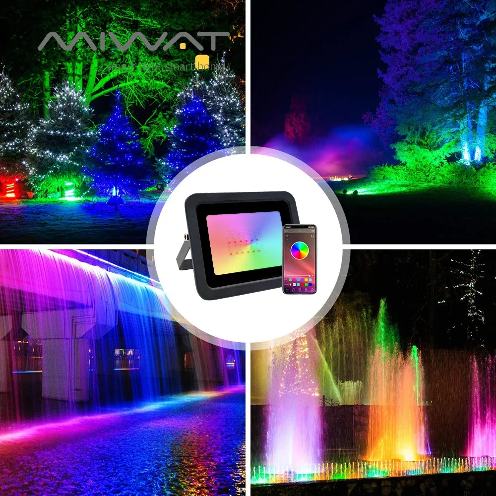 Reflector LED RGB reflector inteligente para exteriores 50W 100W impermeable 220V iluminación RGB cálida Control por aplicación Bluetooth