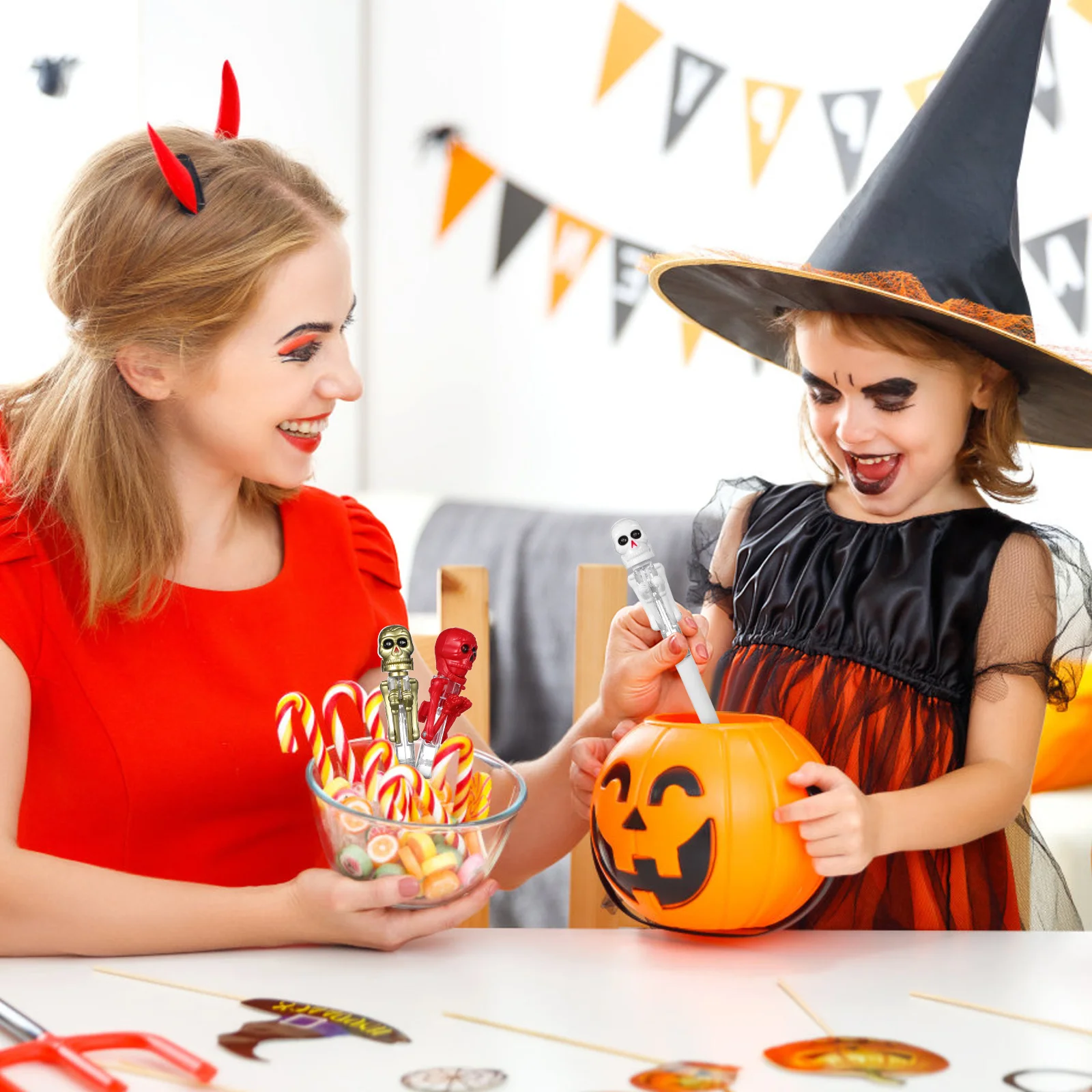 3 قطع من أقلام حبر جاف على شكل جمجمة اليقطين للهالوين، أقلام كتابة متوهجة لمستلزمات الحفلات المدرسية، قلم كتابة #3