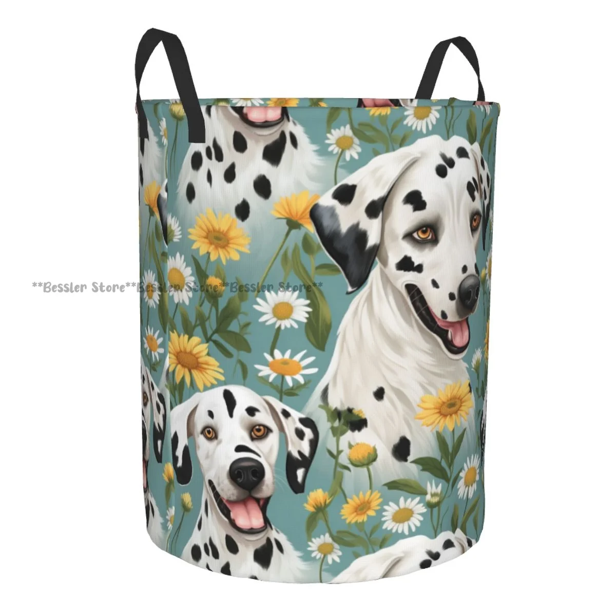 Dirty Laundry Basket Dalmatian Flowers Folding Clothing Storage Bucket