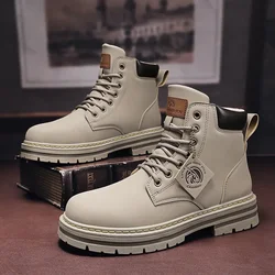 Bota de couro com cordões masculina, sapato de motocicleta, moda top, inverno