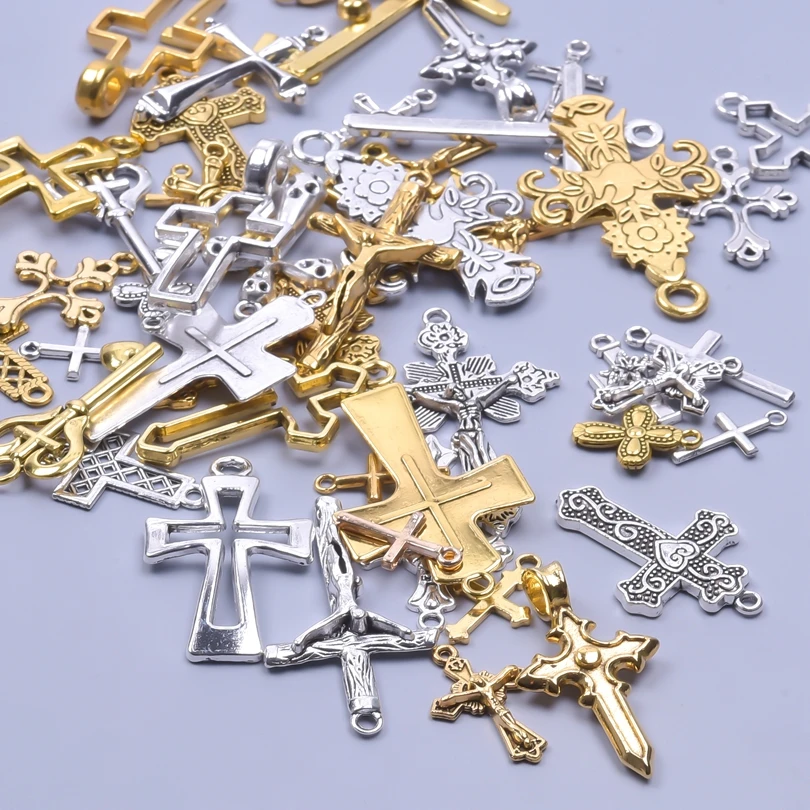 Mix Gold Color Christian Crosses Alloy Charm Antique Silver Pendant diy Jewelry Making Necklace Supplies Crafts Bulk cruz colgan