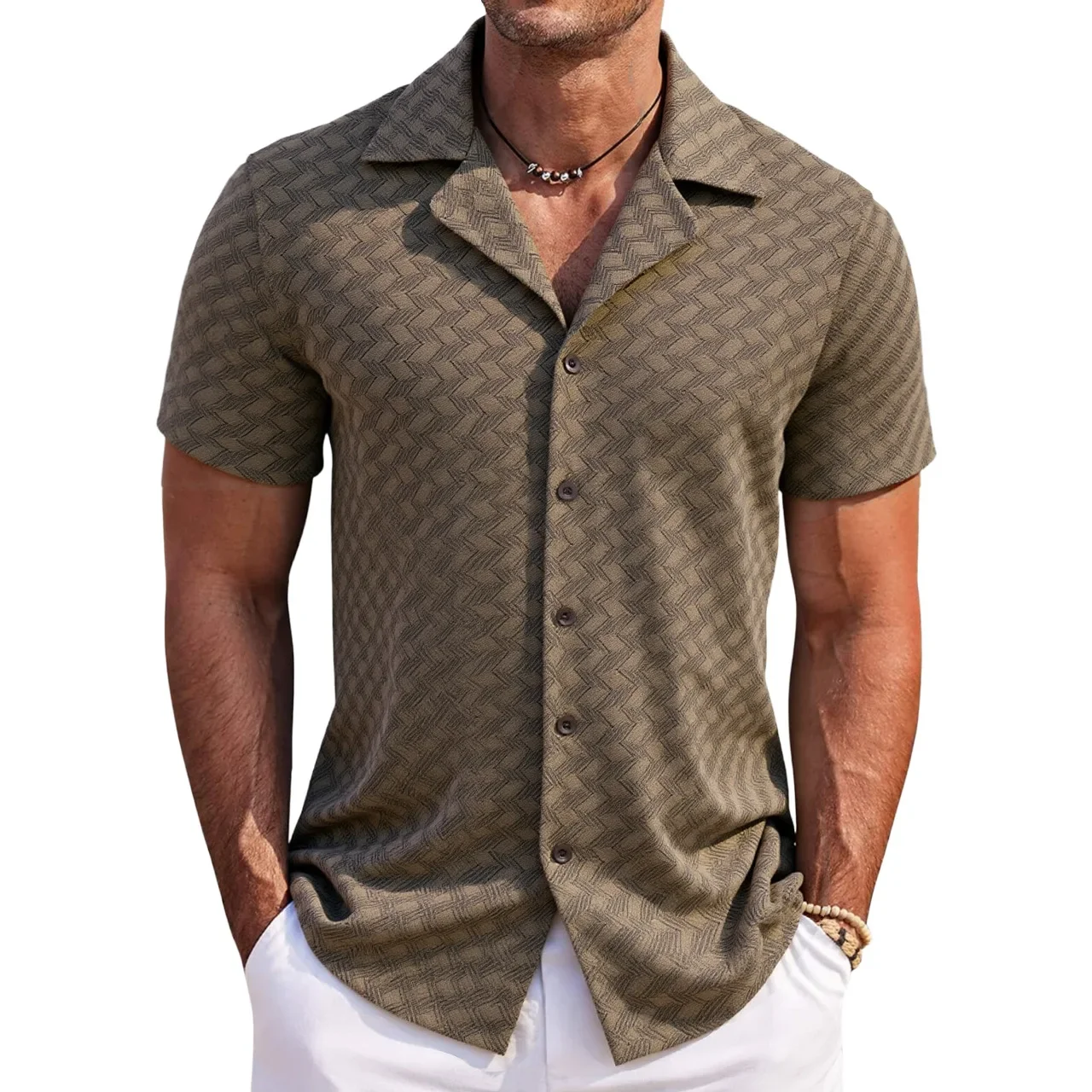 Men's Summer New Hollow Short Sleeved Shirt Casual Beach Style Shirt Streetwear Men Clothing  L