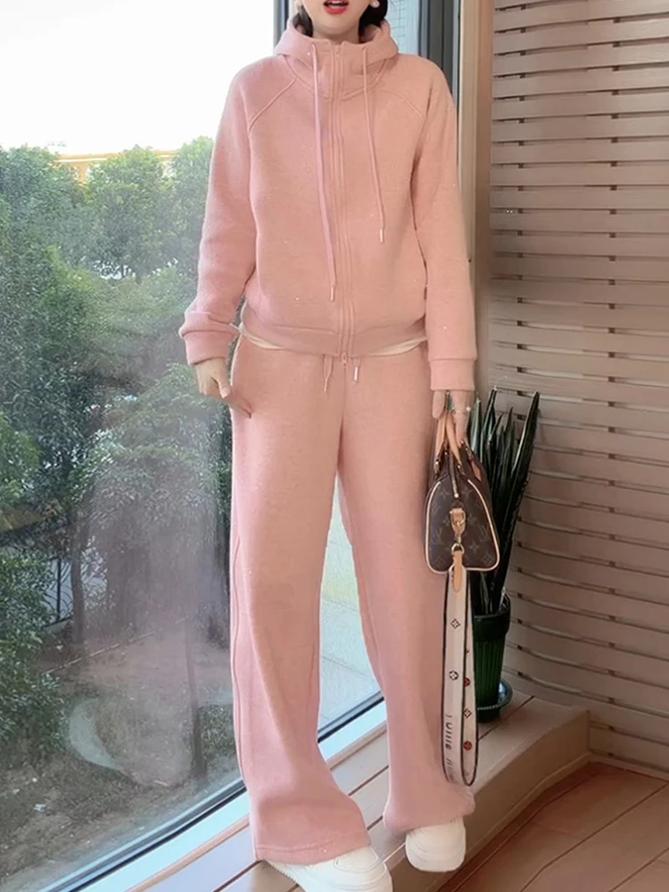 

Женский зимний повседневный костюм-тройка: уютный комплект с капюшоном на молнии, свободный крой, теплый, мягкий, комфортный