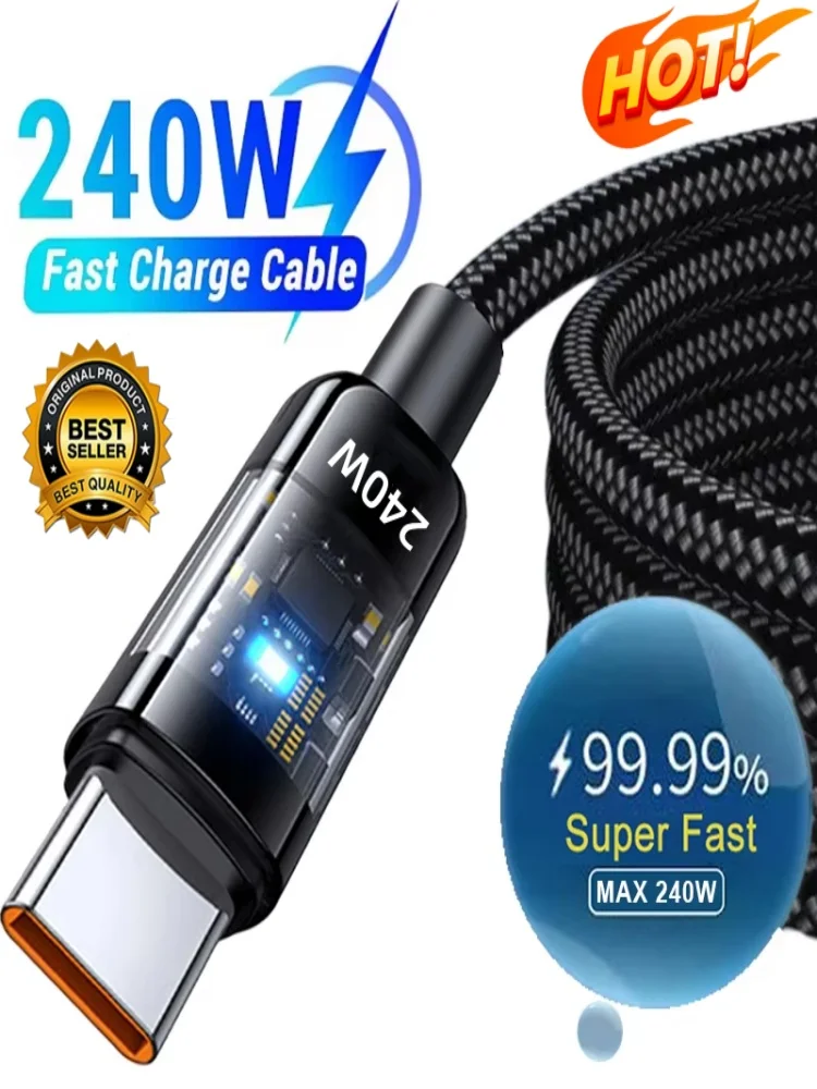Kabel USB do Type C 240W do super szybkiego ładowania QC 3.0 z cyfrowym wyświetlaczem LED, przewód do ładowania i transmisji danych do Samsung, Xiaomi, Huawei, OPPO — 2
