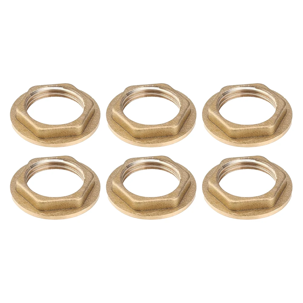 6pcs Brass G1/2 Flange Hex Nut Back Nuts Tap Sanitary Fittings for Bathroom Standard Size Threaded Connector for Pipes