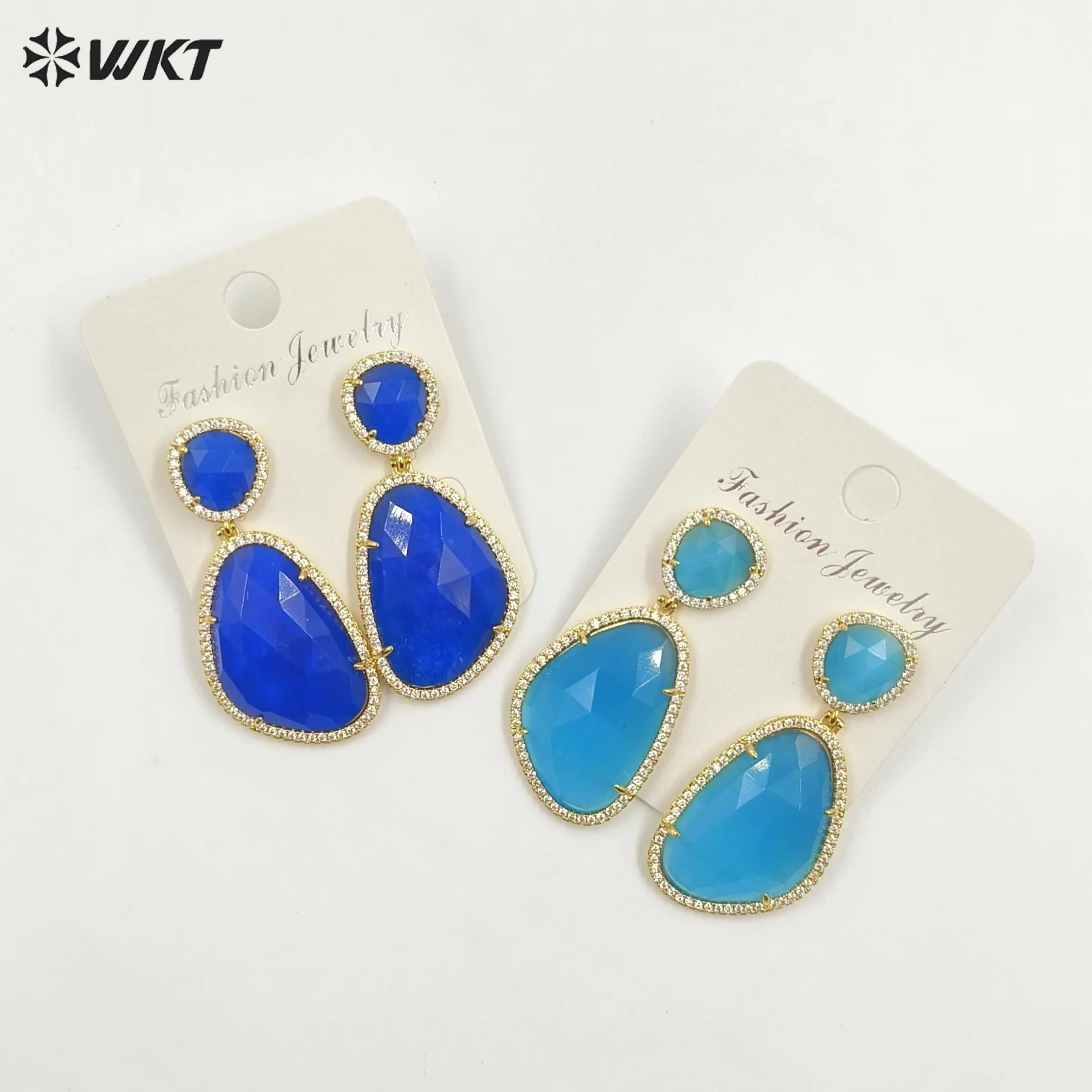 

Серьги-подвески WT-E206 WKT с двумя кристаллами из необработанного кубического циркония, блестящие, очаровательные, разноцветные, для женщин