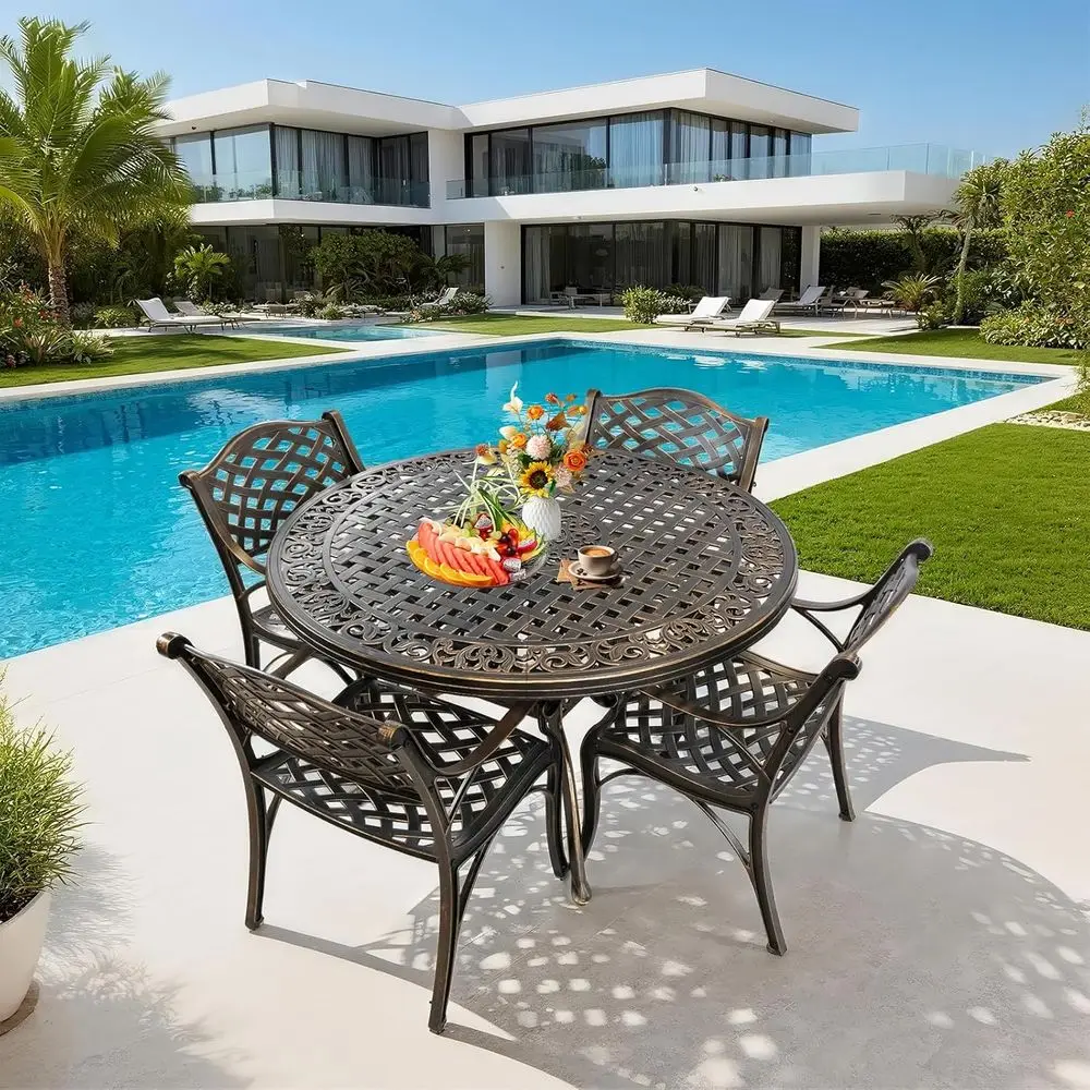 

All-Weather Metal Outdoor Patio Dining Set for 4, Suitable for Garden, Backyard, Balcony