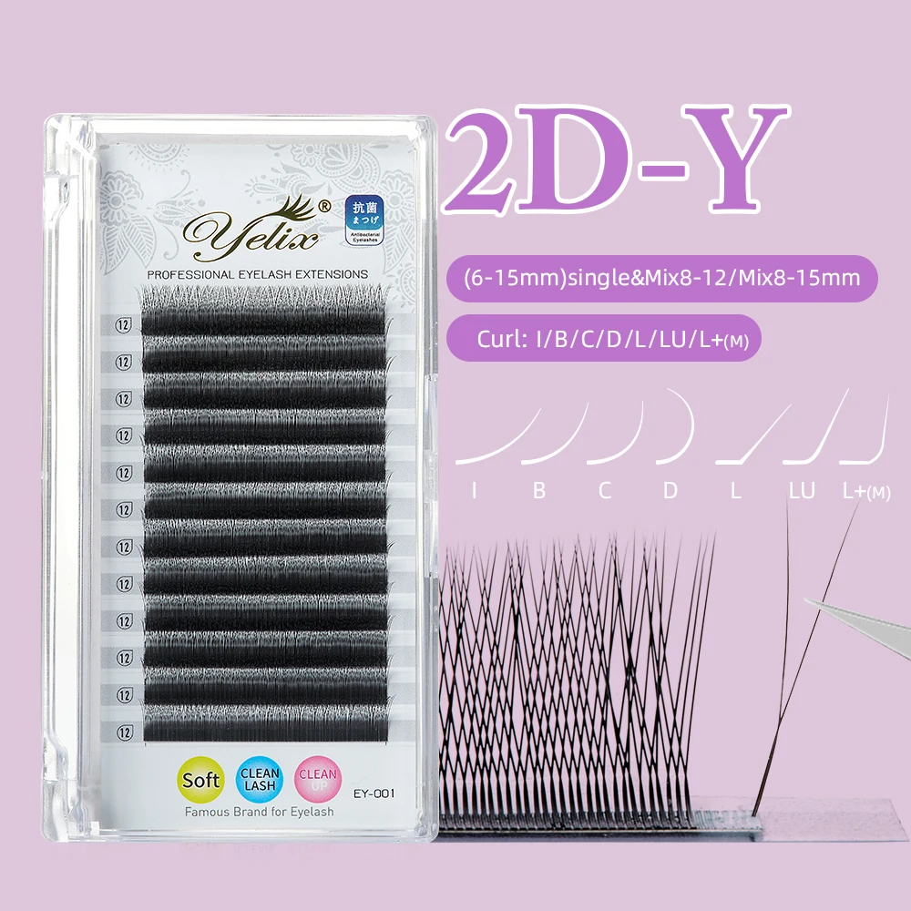 Yelix 2d y cílios pré-fabricados volume fã extensões de cílios fãs ultra fino natural macio seda individual cílios postiços atacado