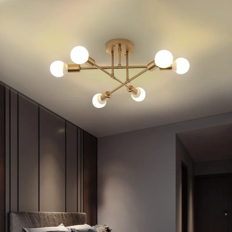 Modern Sputnik LED Chandelier Nordic Black White Golden Ceiling Lamp for Bedroom Dining Room Home Decor Lighting Fixture E27
