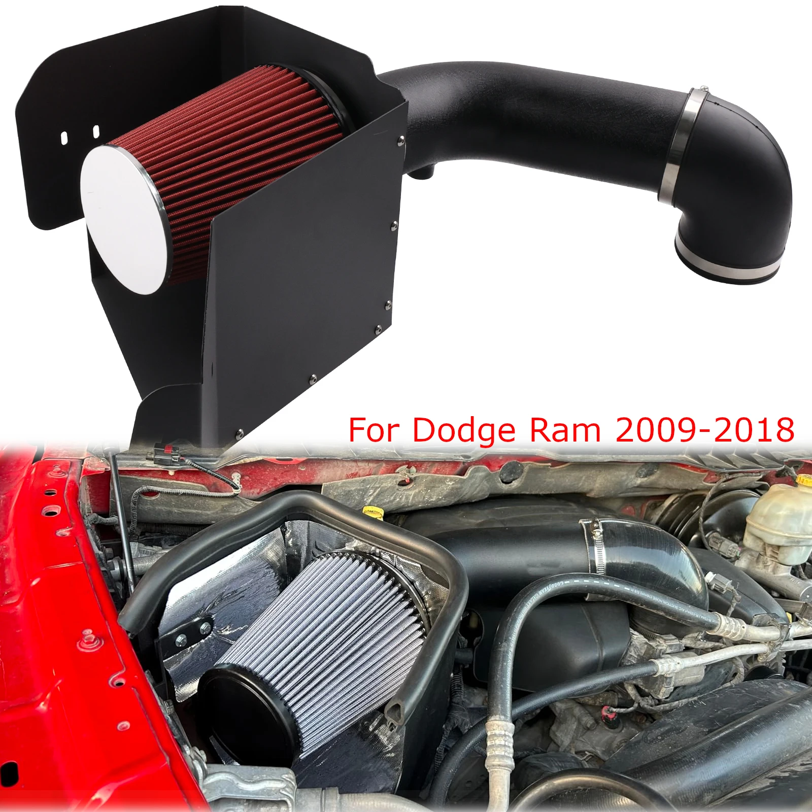

Cold Air Intake Pipe Kit Filter Heat Shield Aluminum Alloy High Flow For 2009-2018 Dodge Ram 1500 5.7L V8 Engine
