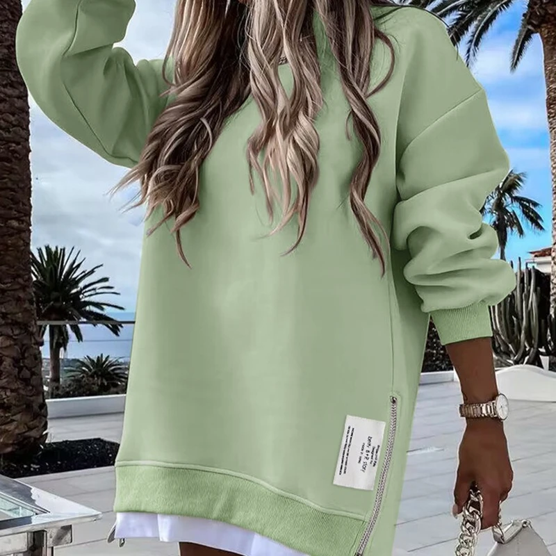 Sweatshirts Women Tops Round Neck Hoodies Y2k Streetwear Punk Elegant Splice Mid Length Top Loose Causal Autumn Winter 2025