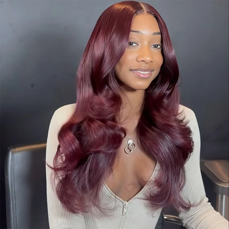 

Burgundy 99J 13x6 HD Transparent Lace Front Human Hair Wig 13x4 Body Wave Lace Frontal Wig Brazilian Colored Remy Wigs for Women