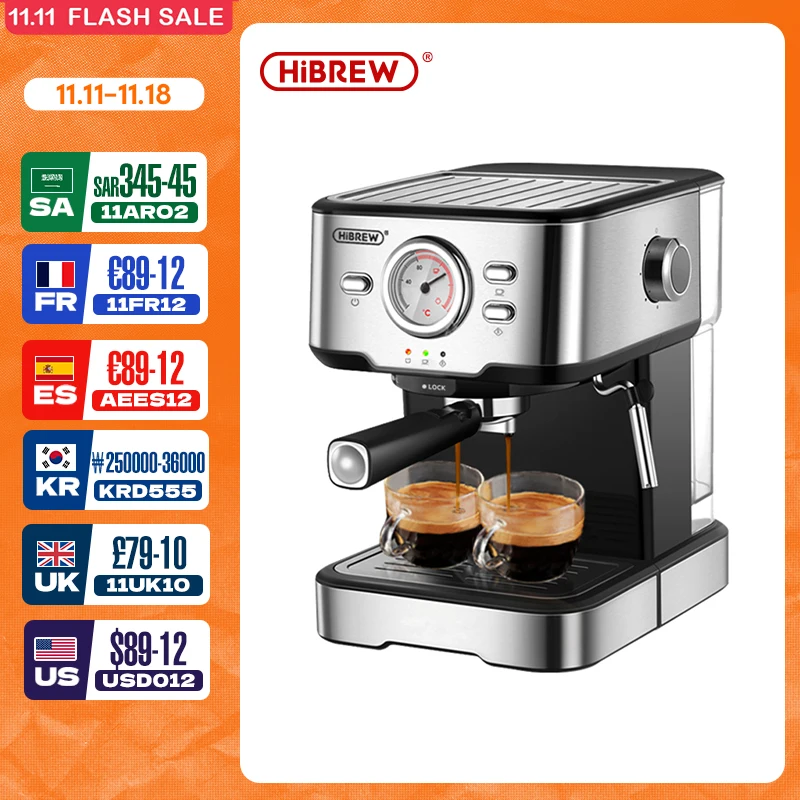 HiBREW Koffiezetapparaat Cafetera 20-bar Espresso inox Semi-automatische Expresso Cappuccino Heet
