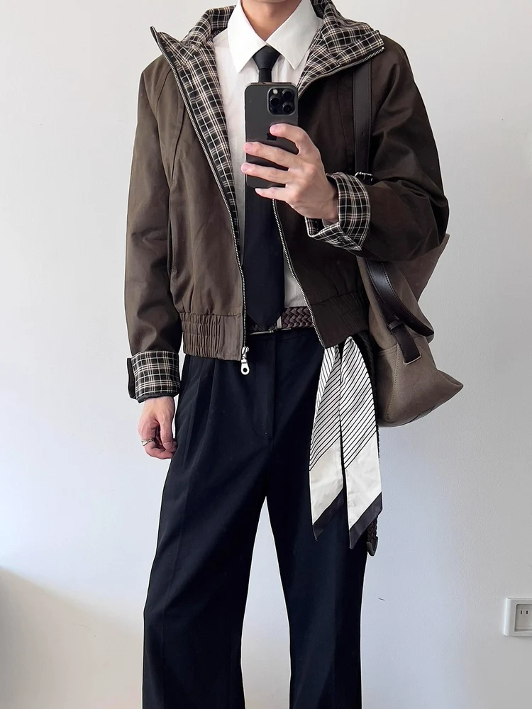 

Американский Ретро Плед Сращивание Поддельный Двухсекционный Джет Мужской Весна Осень Свободный Прохладный Бейсбол orm Пара Одинаковая Верхняя Одежда