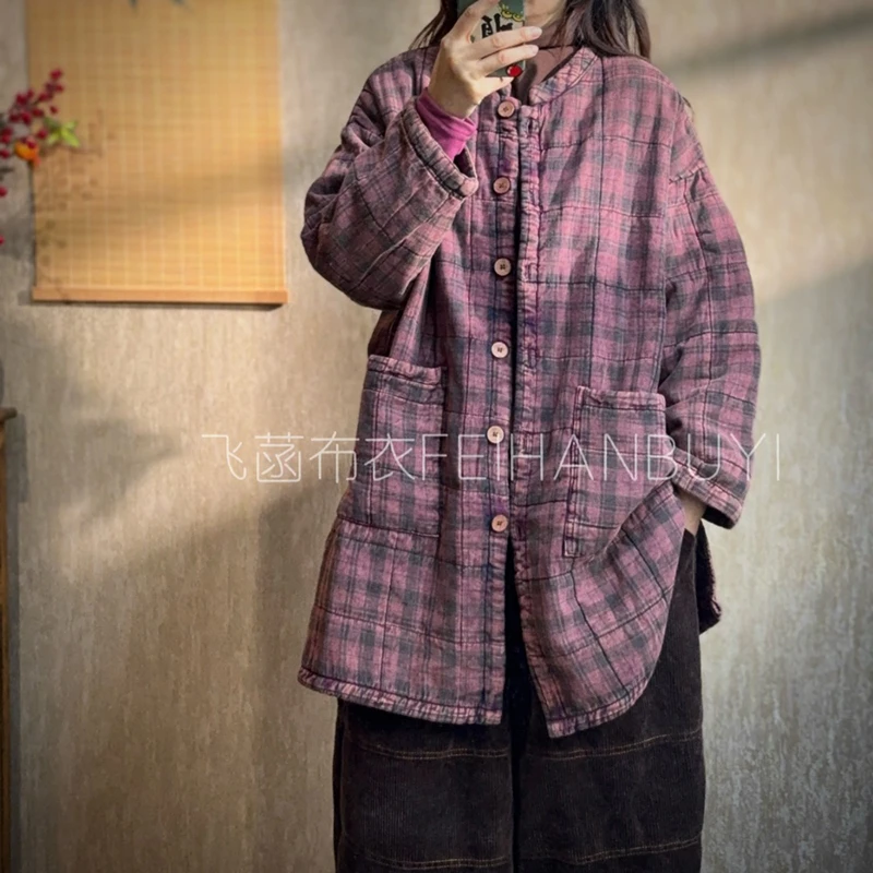 

Новое поступление 2025, зимние женские однобортные винтажные парки с широкой талией и длинными рукавами, теплые утепленные хлопковые длинные пальто F104