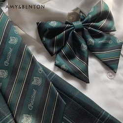 2024 New Japanese Jk Uniform With Green Striped Bow Tie Hand Tie No Tie For Girl