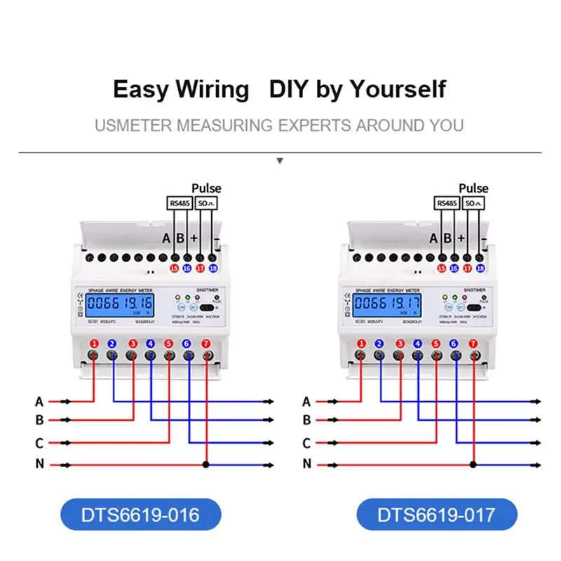 Din Rail Electric Three Phase Energy Meter RS485 KWh Consumption Power Voltage Current Wattmeter Monitor Modbus(B)