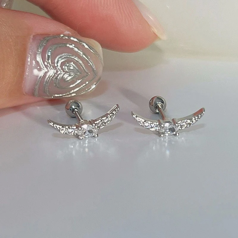 1Pair Shiny Zircon Arc Crescent Ear Bone Nail Spiral Stud Earrings For Women Geometric Fine Jewelry Minimalist Accessories