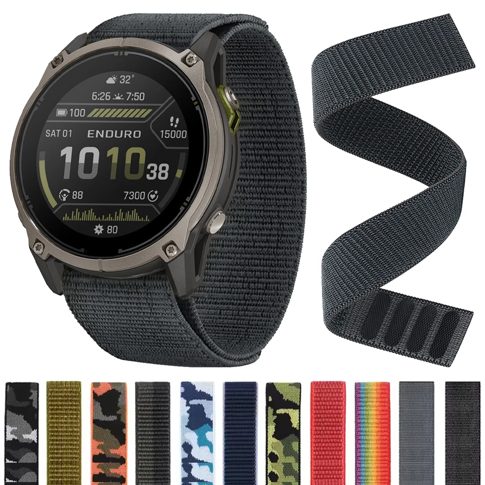 QuickFit 26/22mm Hook Loop Nylon WatchBand For Garmin Enduro 4/Fenix 8 9 Pro 47 51mm Solar E 7X 6X/Approach S72 47mm Woven Strap