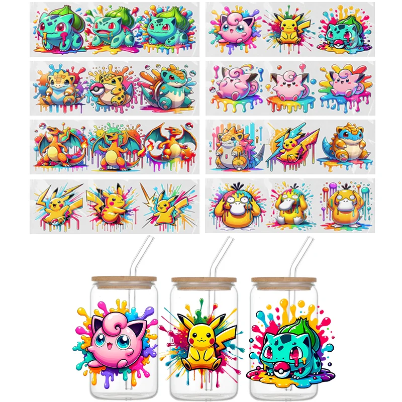 Anime For Poke Mon Transfer Sticker Cartoon Permanent UV DTF Sticker Waterdichte DIY Sticker  Pocket Monster Decoration Gift